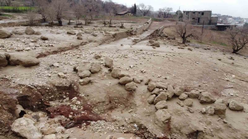 Konteynerin sele kapıldığı yer dron ile görüntülendi