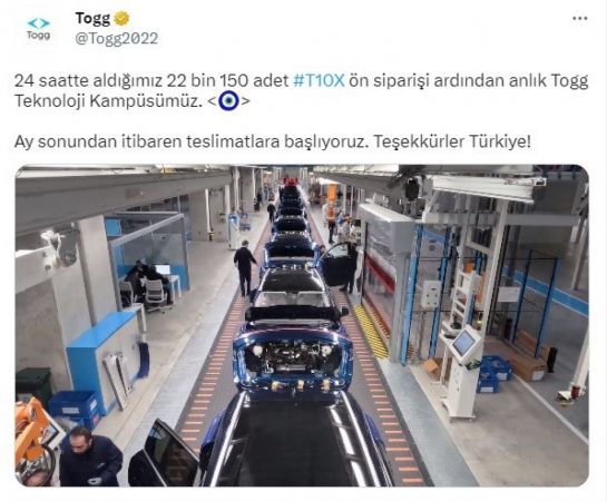 Togg'a rekor başvuru! Bir günde 22 bin sipariş