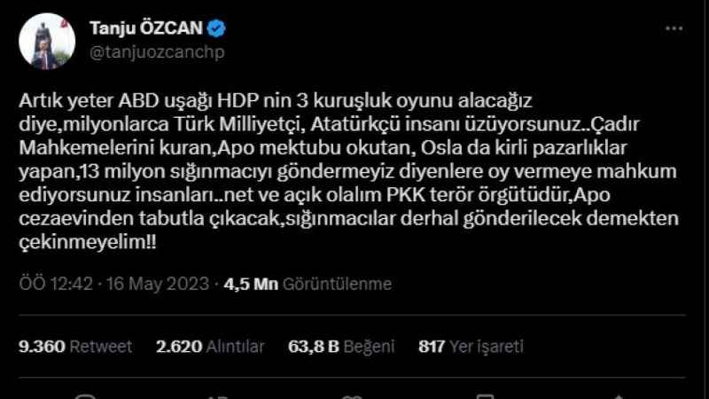 Tanju Özcan’dan CHP'ye HDP tepkisi