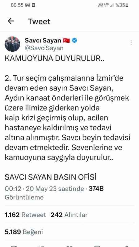 Kalp krizi geçiren AK Partili Savcı Sayan'a anjiyo yapıldı