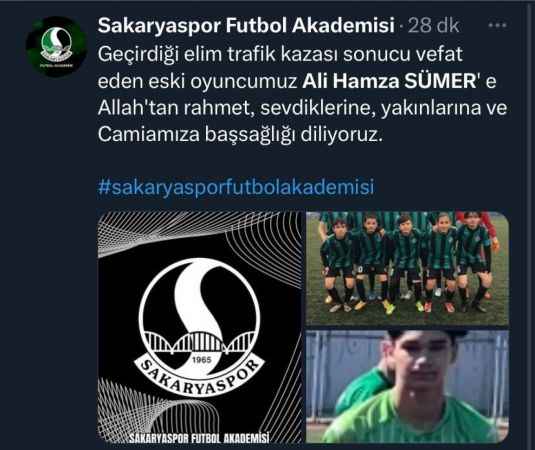15 yaşındaki futbolcu Ali Hamza Sümer kazada hayatını kaybetti