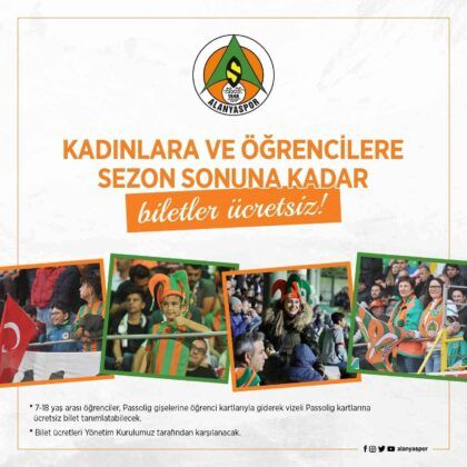 Alanyaspor maçları sezon sonuna kadar kadın ve çocuklara ücretsiz