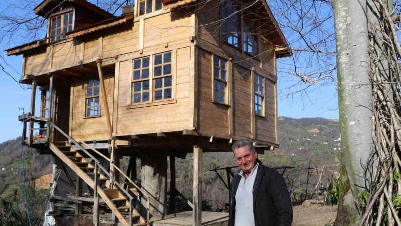 150 yıllık ağacın gövdesine 2+1 ev yaptı