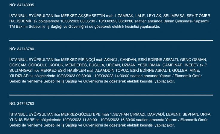 İstanbul karanlığa gömülecek (10 MART 2023)!