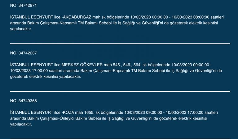 İstanbul karanlığa gömülecek (10 MART 2023)!