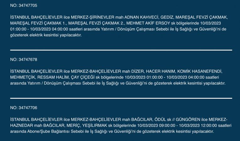 İstanbul karanlığa gömülecek (10 MART 2023)!