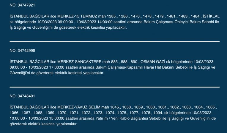 İstanbul karanlığa gömülecek (10 MART 2023)!