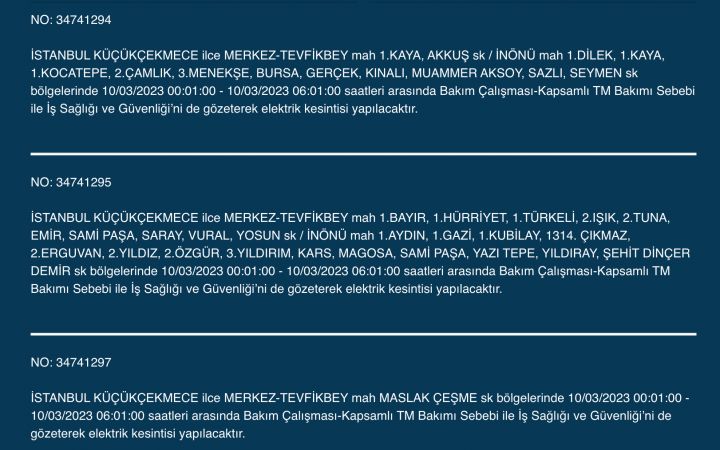 İstanbul karanlığa gömülecek (10 MART 2023)!