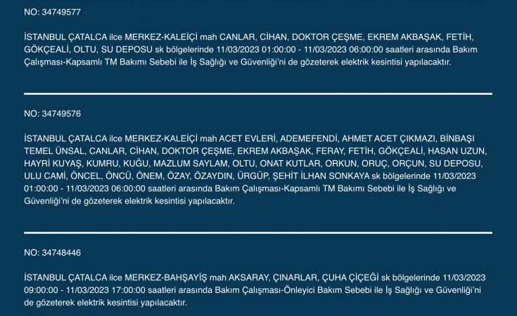 İstanbul’da elektrikler kesilecek! 11 Mart Cumartesi gününe dikkat! İstanbul’da elektrikler kesilecek! 11 Mart Cumartesi gününe dikkat!