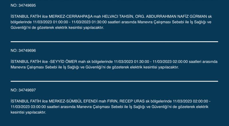 İstanbul’da elektrikler kesilecek! 11 Mart Cumartesi gününe dikkat! İstanbul’da elektrikler kesilecek! 11 Mart Cumartesi gününe dikkat!