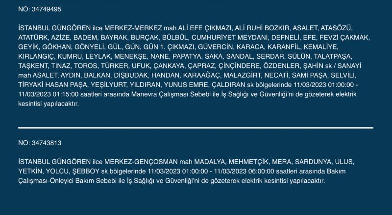 İstanbul’da elektrikler kesilecek! 11 Mart Cumartesi gününe dikkat! İstanbul’da elektrikler kesilecek! 11 Mart Cumartesi gününe dikkat!