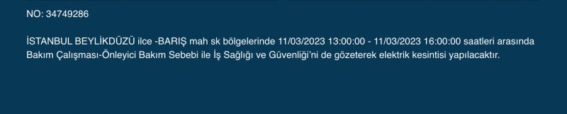 İstanbul’da elektrikler kesilecek! 11 Mart Cumartesi gününe dikkat! İstanbul’da elektrikler kesilecek! 11 Mart Cumartesi gününe dikkat!