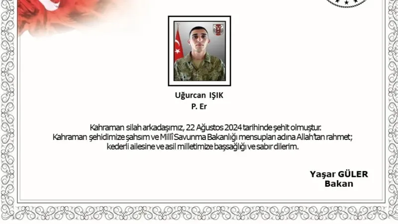 KKTC’de meydana gelen trafik kazasında Piyade Er Uğurcan Işık şehit oldu