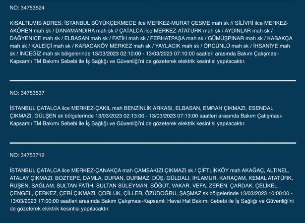 İstanbul’un yüzlerce sokağında elektrikler kesilecek (13 Mart) | Bu adreslere dikkat!