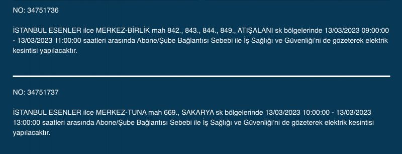 İstanbul’un yüzlerce sokağında elektrikler kesilecek (13 Mart) | Bu adreslere dikkat!
