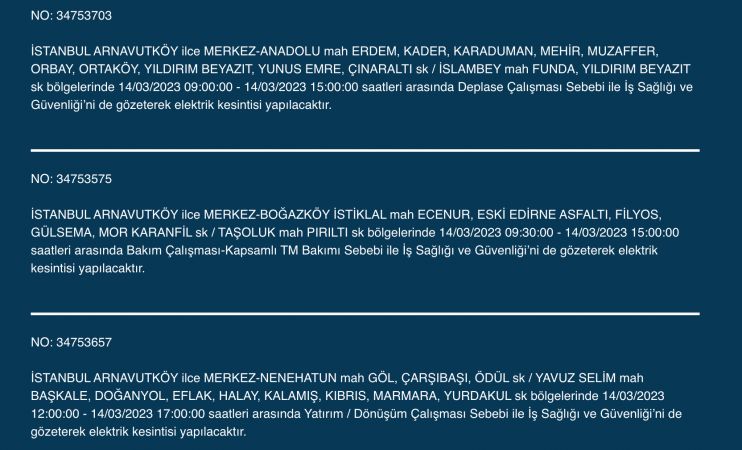 Megakente uyarı! Yüzlerce adreste elektrikler saatlerce kesilecek! (14 Mart)