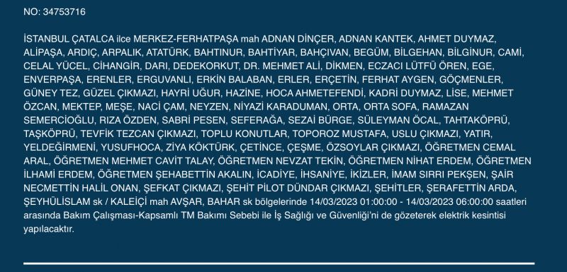 Megakente uyarı! Yüzlerce adreste elektrikler saatlerce kesilecek! (14 Mart)