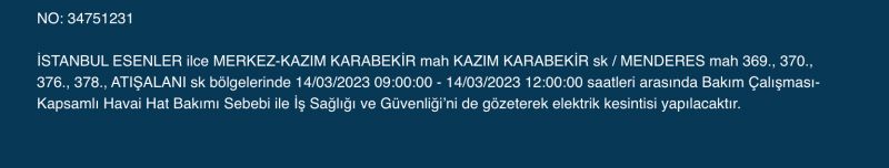 Megakente uyarı! Yüzlerce adreste elektrikler saatlerce kesilecek! (14 Mart)