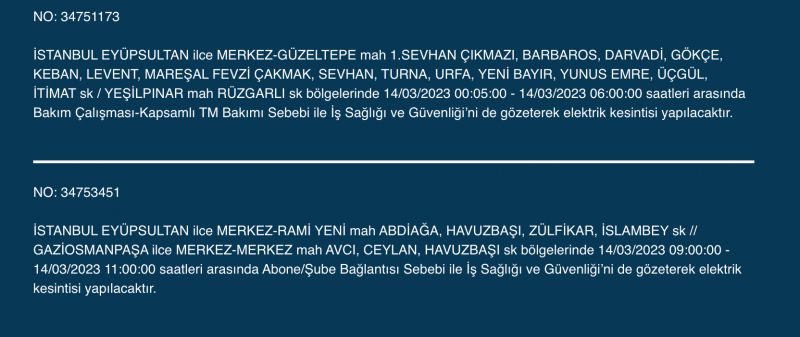 Megakente uyarı! Yüzlerce adreste elektrikler saatlerce kesilecek! (14 Mart)