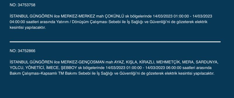 Megakente uyarı! Yüzlerce adreste elektrikler saatlerce kesilecek! (14 Mart)