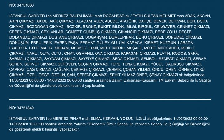 Megakente uyarı! Yüzlerce adreste elektrikler saatlerce kesilecek! (14 Mart)