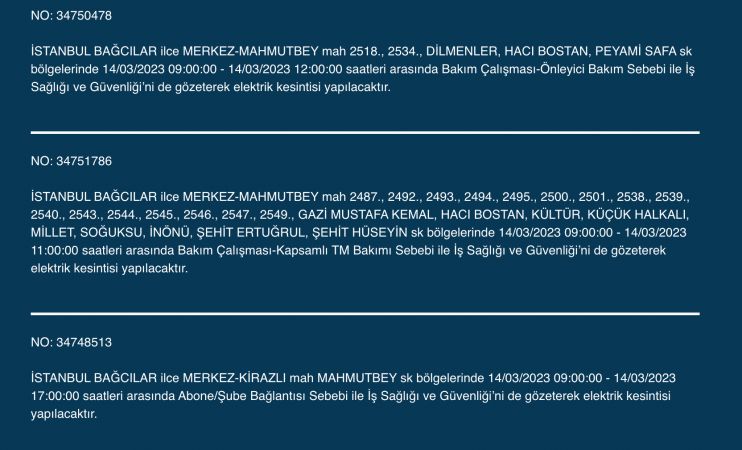 Megakente uyarı! Yüzlerce adreste elektrikler saatlerce kesilecek! (14 Mart)