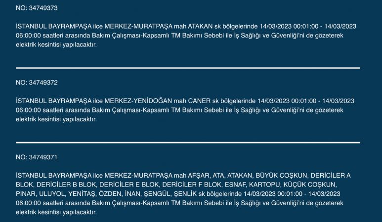 Megakente uyarı! Yüzlerce adreste elektrikler saatlerce kesilecek! (14 Mart)
