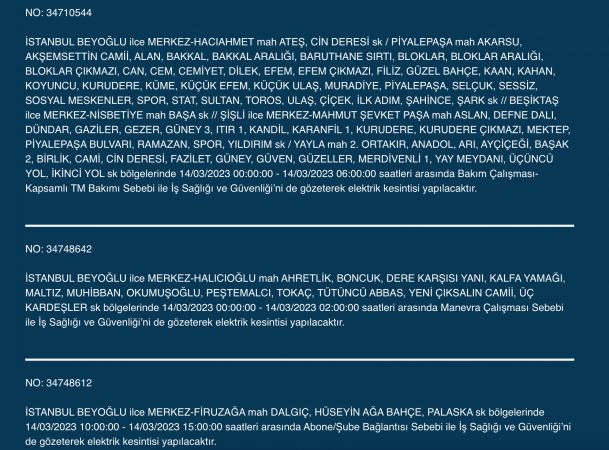 Megakente uyarı! Yüzlerce adreste elektrikler saatlerce kesilecek! (14 Mart)