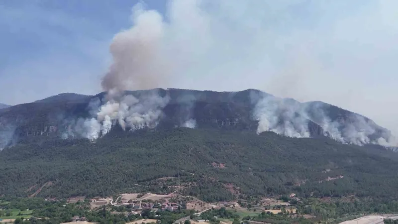 Orman yangınında engebe ve dağlık alanlarda dumanlar yükselmeye devam ediyor