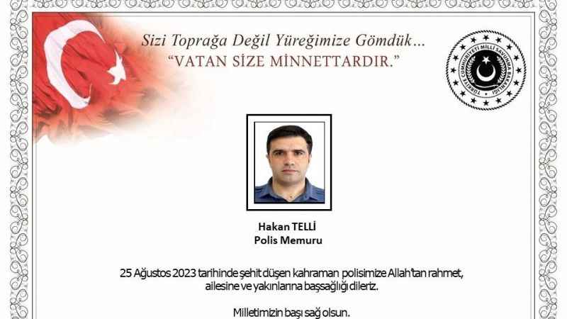 MSB’den şehit polis memuru Hakan Telli için başsağlığı mesajı