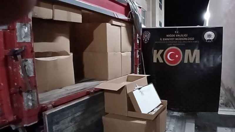 Niğde'de çok sayıda gümrük kaçağı makaron ele geçirildi
