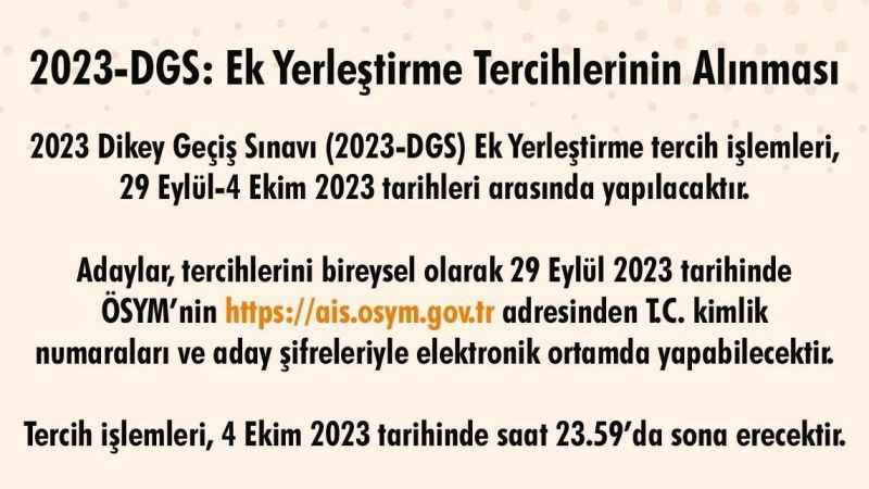 2023-DGS ek yerleştirme tercihleri alınmaya başladı