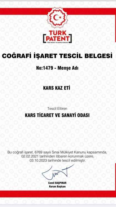 Kars kaz eti coğrafi işaret tescilini aldı