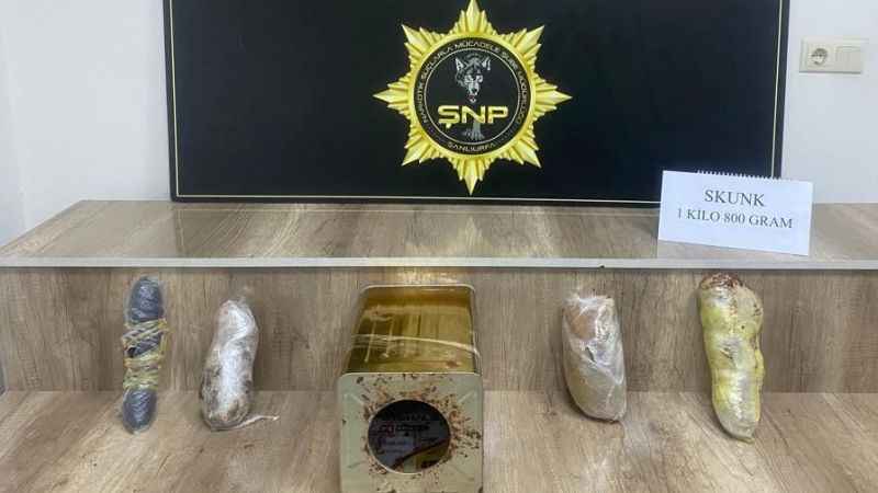 Şanlıurfa’da turşu tenekesine gizlenmiş 1 kilo 800 gram skunk ele geçirildi