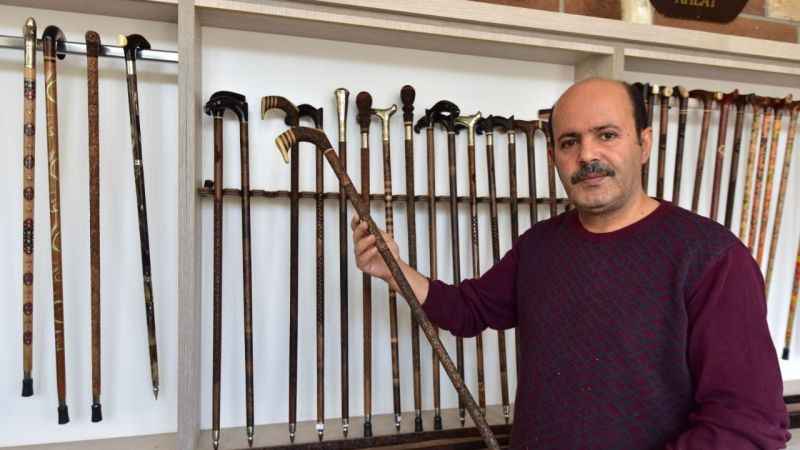 Bin yıllık ceviz ağaçlarından sanat eseri bastonlar