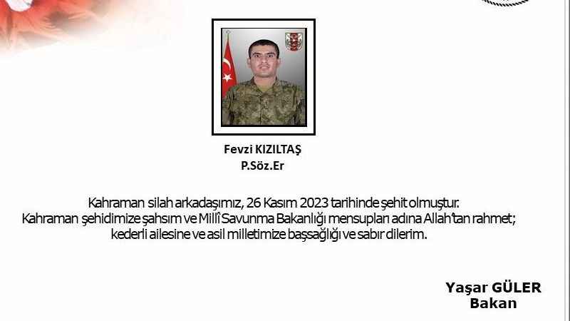 Kuzey Irak'ta şehit düşen Fevzi Kızıltaş kimdir nerelidir?