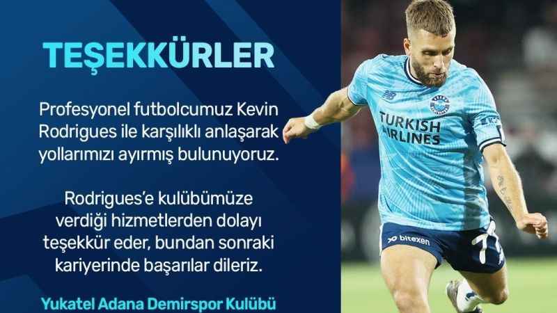 Y.Adana Demirspor Kevin Rodrigues ile yolları ayırdı