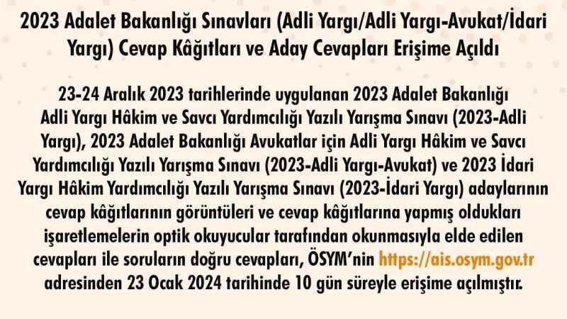 Adalet Bakanlığı sınav sonuçları açıklandı