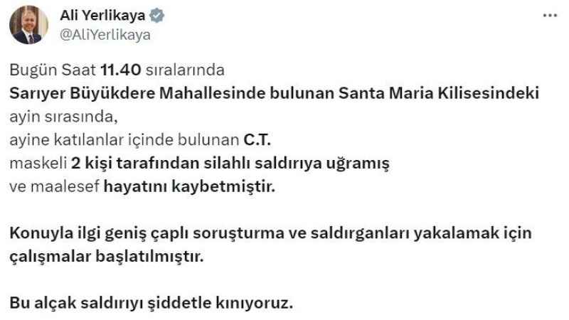 Bakan Yerlikaya: "Bu alçak saldırıyı şiddetle kınıyoruz"