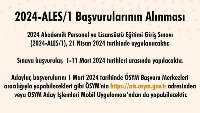 2024-ALES/1 başvuruları başladı