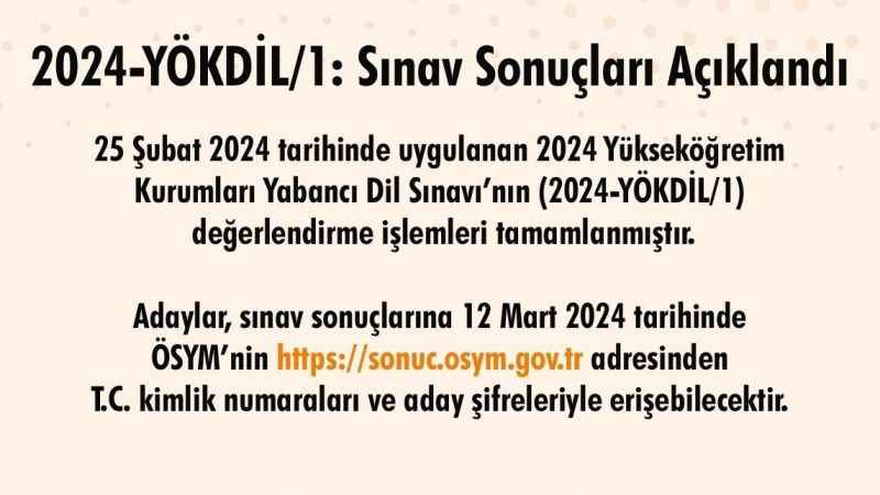 2024-YÖKDİL/1 sınav sonuçları açıklandı