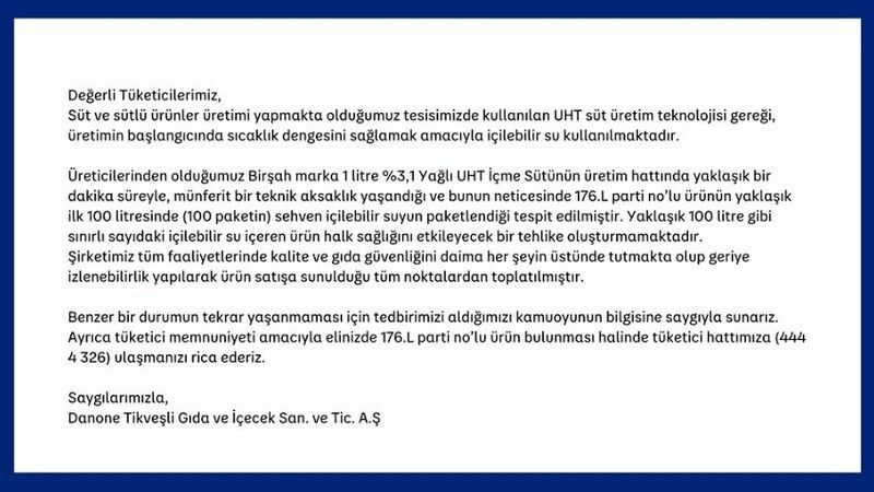 Danone'nin ürettiği sütten su çıktı