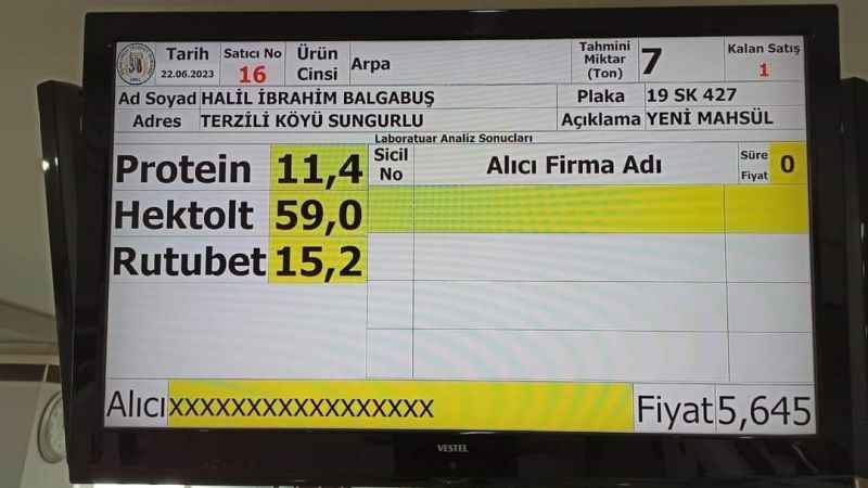 Sungurlu'da İlk Arpa Ürünü Borsaya Geldi