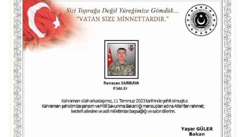 Van'daki kazada Piyade Sözleşmeli Er Ramazan Sarıkaya şehit düştü