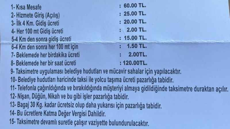 Kdz.Ereğli’de taksi ücretlerine zam geldi