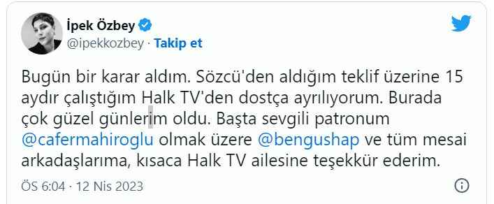 İpek Özbey Halk TV'den ayrıldı