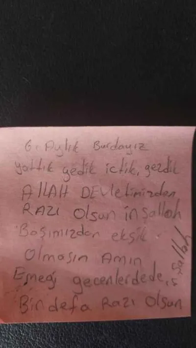 Depremzede vatandaşın yazdığı teşekkür notu duygulandırdı