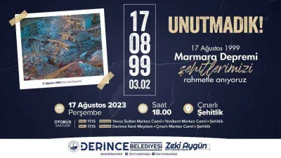 1999 depreminde hayatını kaybedenler anılacak