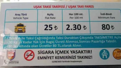 Uşak’ta taksi ücretlerine zam