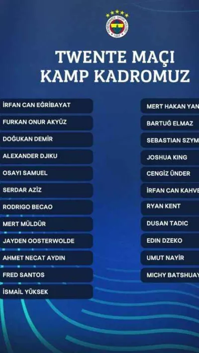 Fenerbahçe'nin Twente maçı kadrosu belli oldu